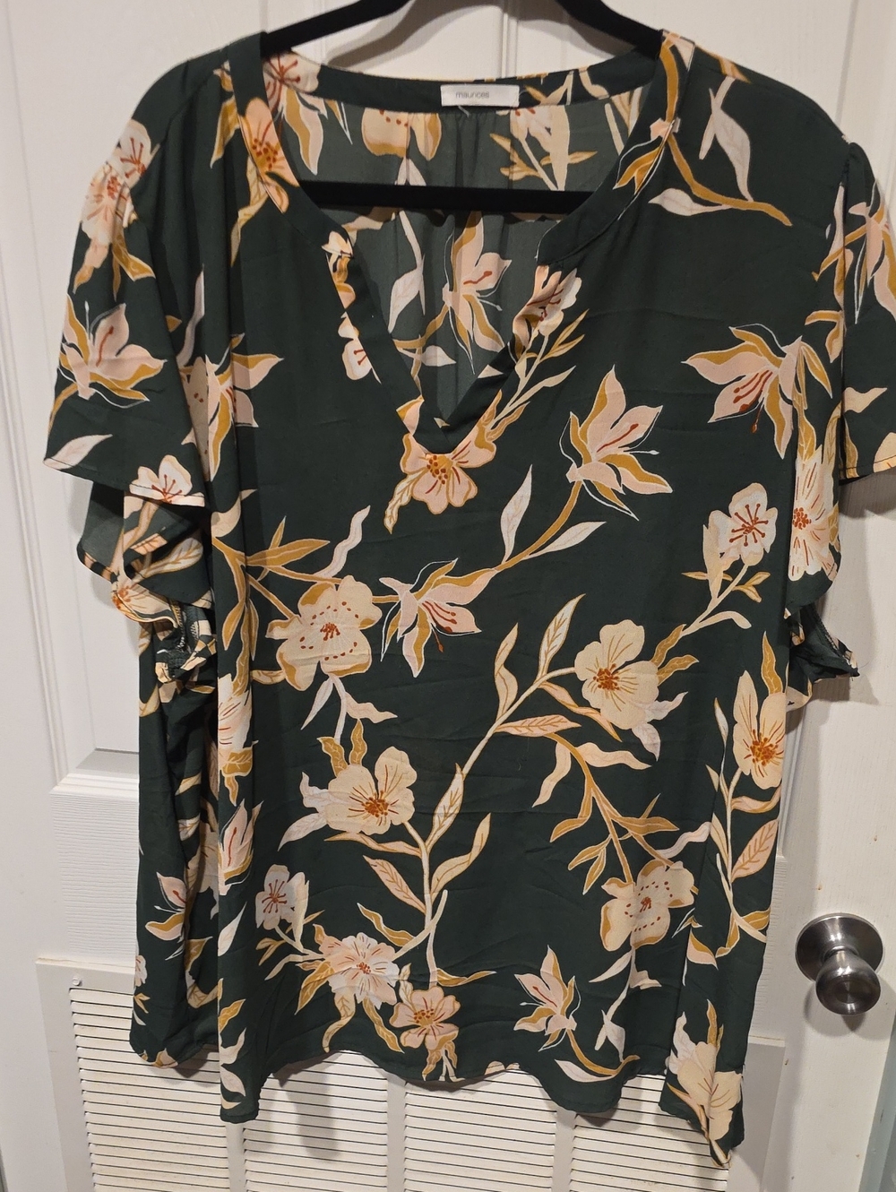 Maurices Dark Green Floral V-Neck Midi Dress